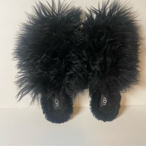 Ugg Black Fluffy Mama Slippers Size 10
